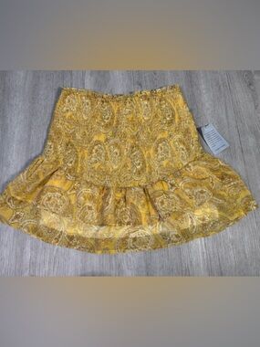 NSR Nordstrom Rack Yellow Paisley Ruffle Tiered Mini Skirt Medium NWT